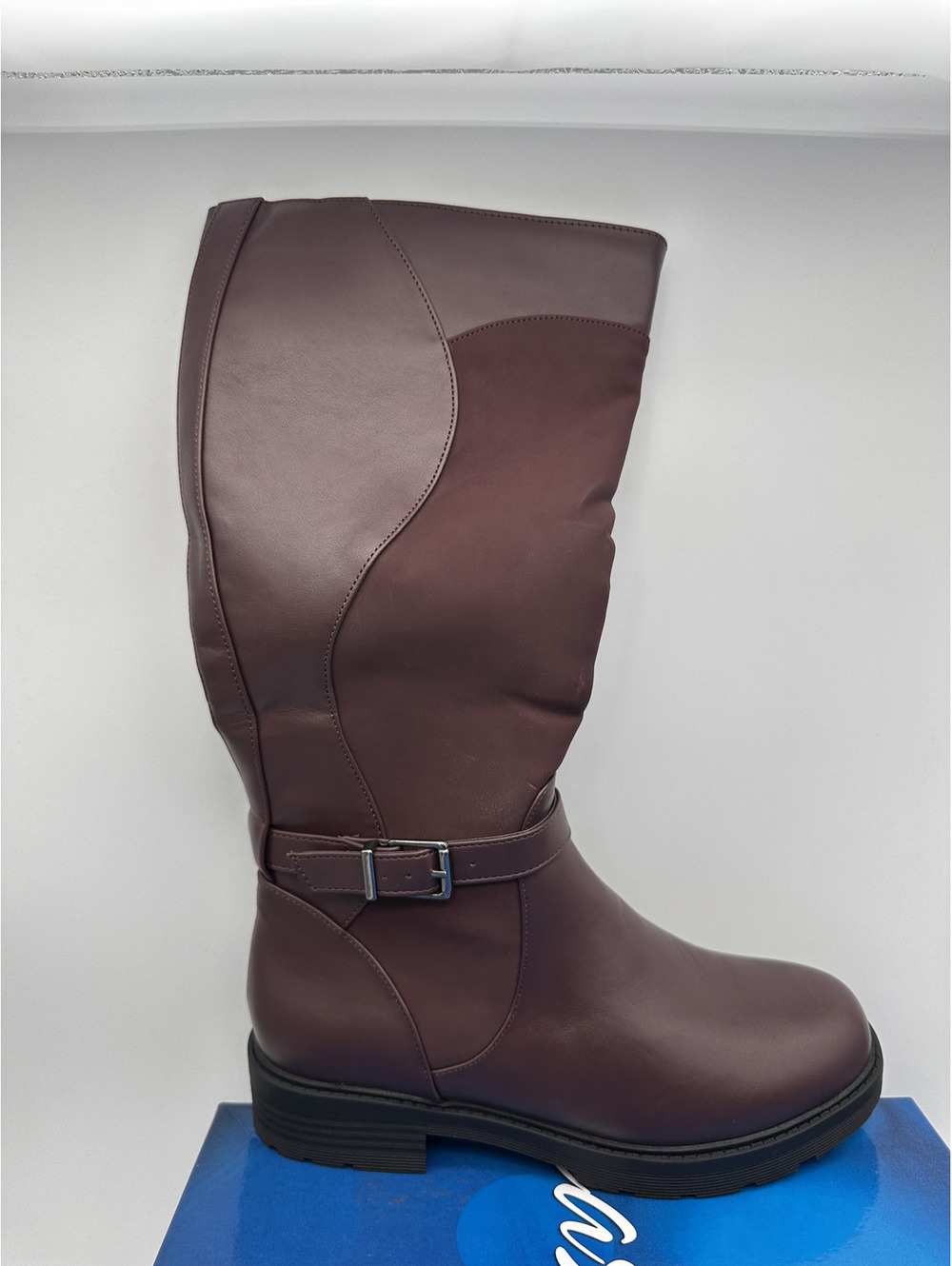 Women's Tall Burgundy Leather and Faux Suede Riding Boots